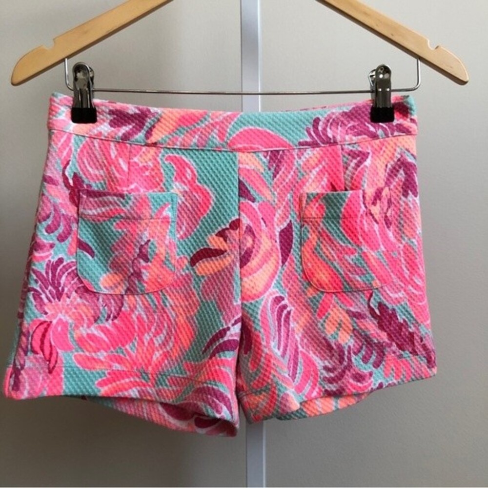 Lilly Pulitzer Shorts Womens 0 Pink Alycia Poolside Blue Lovebirds Waffle Knit